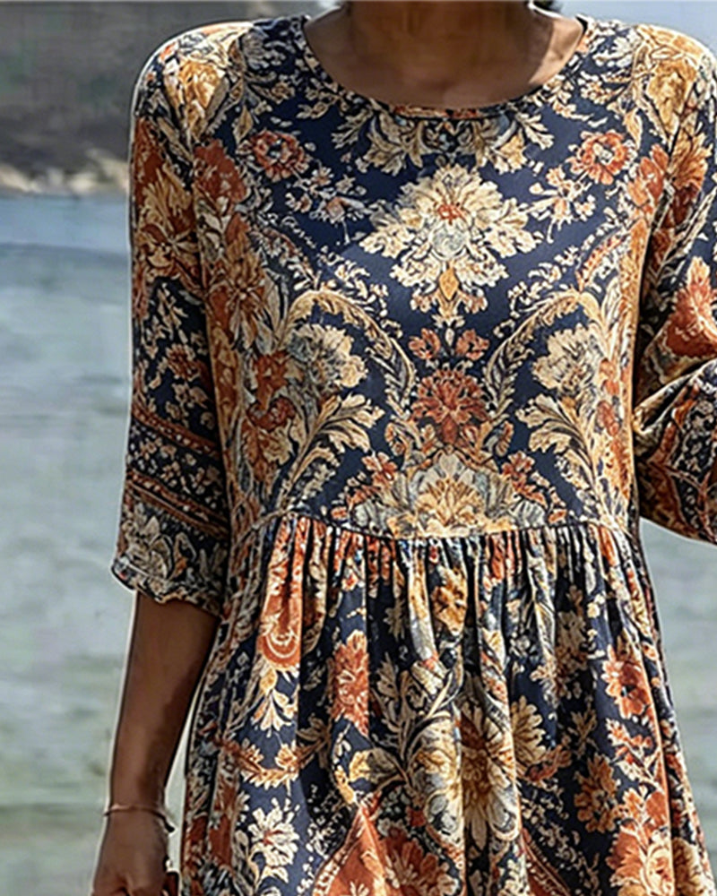 Crew Neck Bohemian Dress