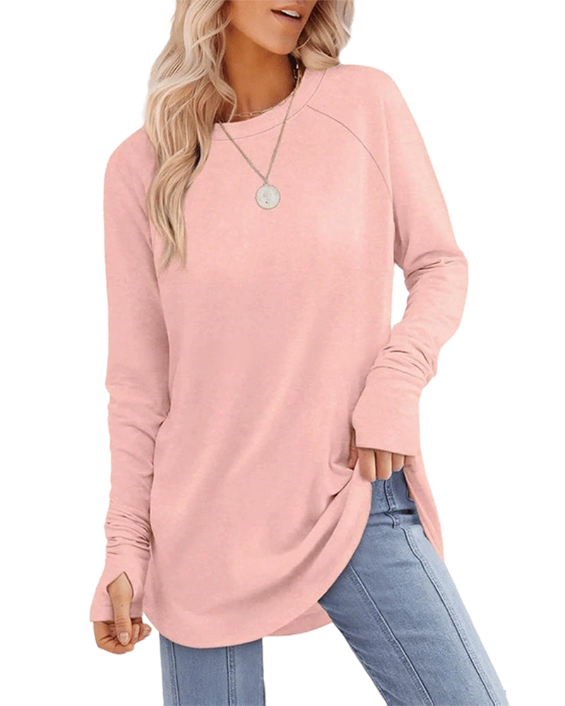 Crew Neck Raglan Colorblock Long Sleeve Top
