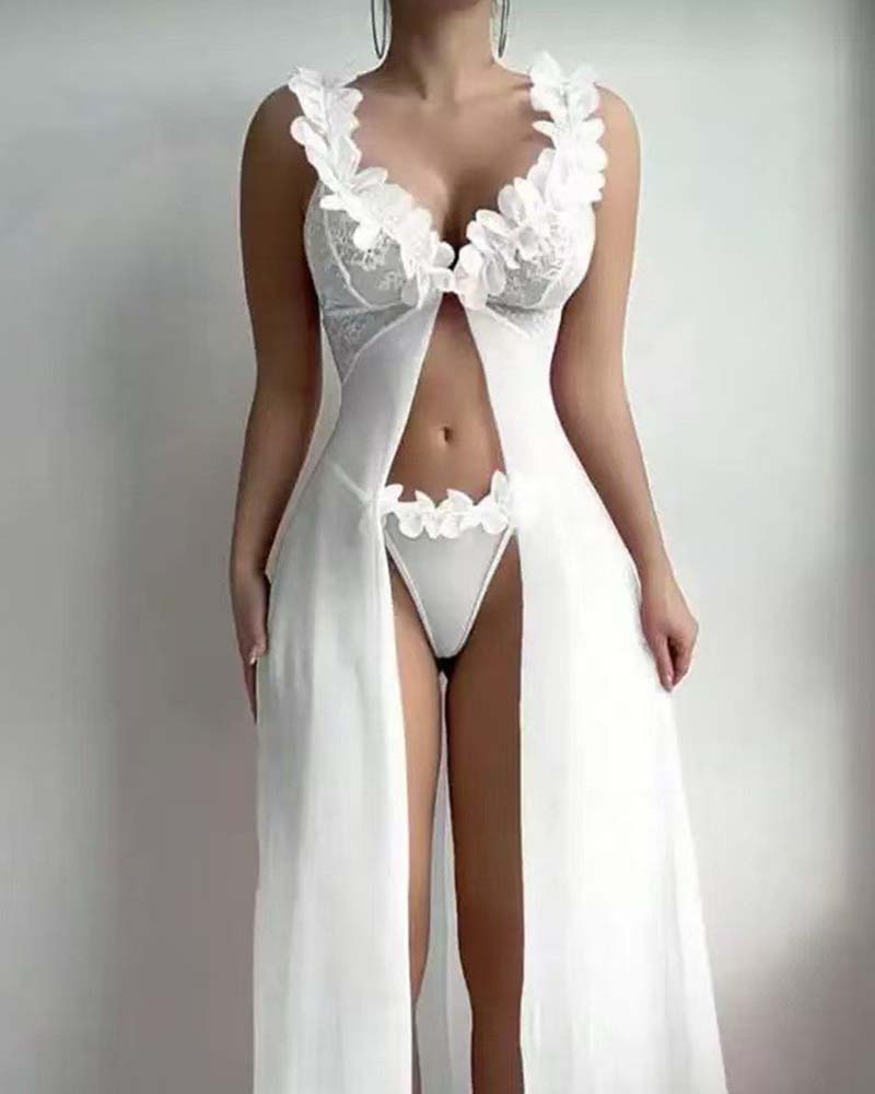 Flower Suspender See-Through Lingerie