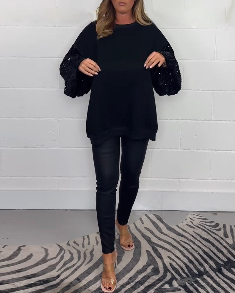 Round neck long sleeve casual pullover sweatshirt