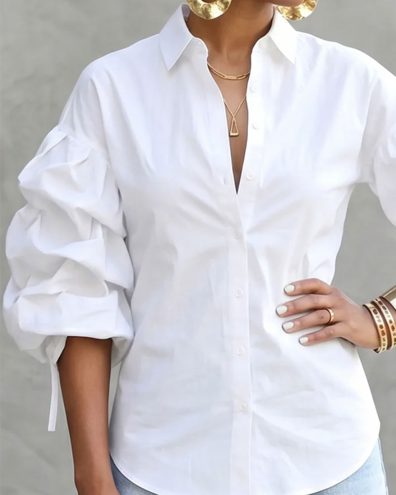 Tie Ruffled Puff Sleeve Shirt