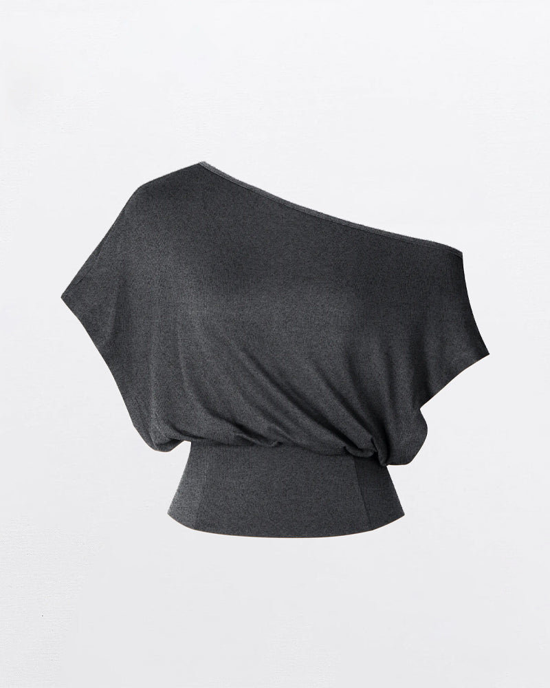 Asymmetrical Hem Fitted Batwing T-Shirt