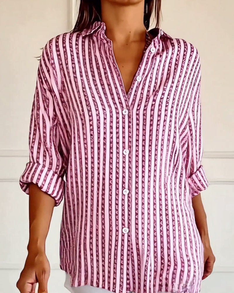 Loose-Fit Striped Geometric Print Shirt