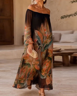 Off-Shoulder Floral Gradient Dress