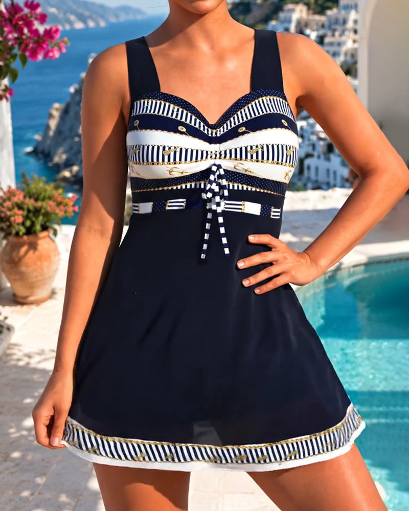 Tankini Tie Stripe Skirted Swimdress