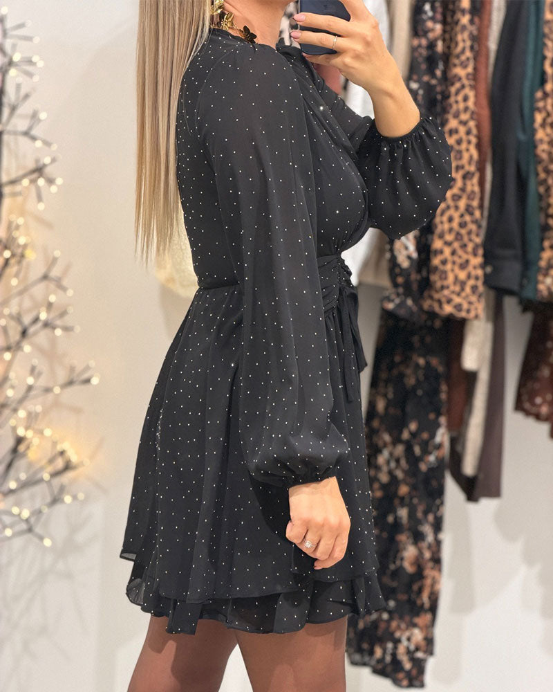 V-Neck Puff Sleeve Long-Sleeved Dress