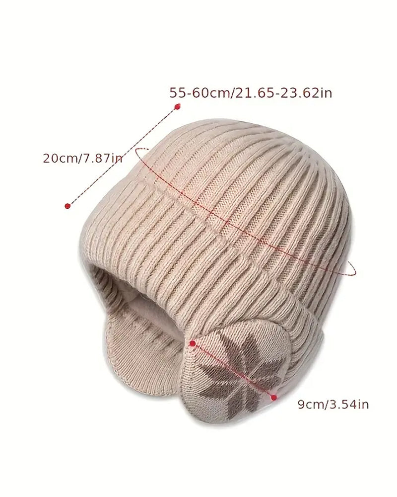 1pc Women's Fleece-Lined Winter Beanie Hat with Fleece Ears