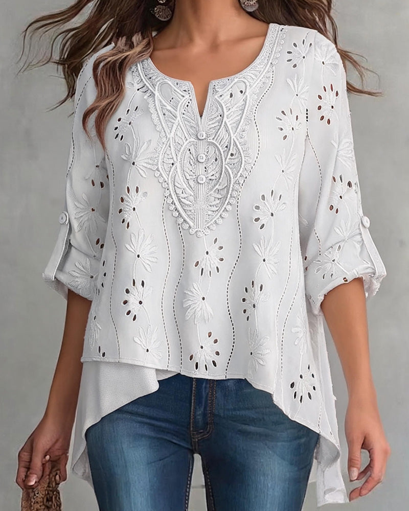 Small V-Neck Button Irregular Blouse