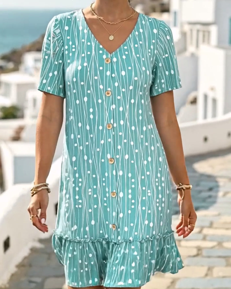 V-Neck Line Crewneck Dress