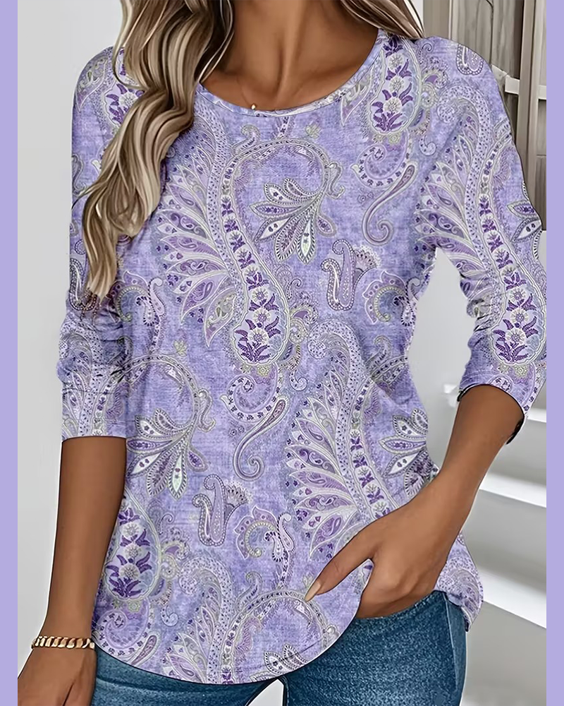 Cashew Print Round Neck Top