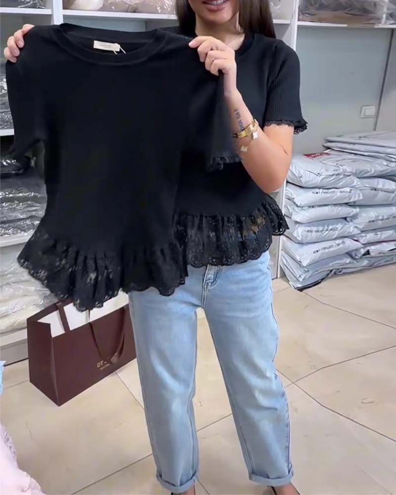 Solid Color Patchwork Ribbed Top