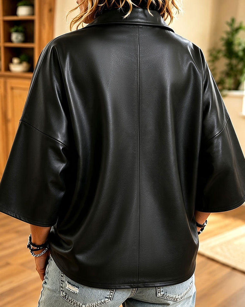 Lapel Zipper Solid Color Top