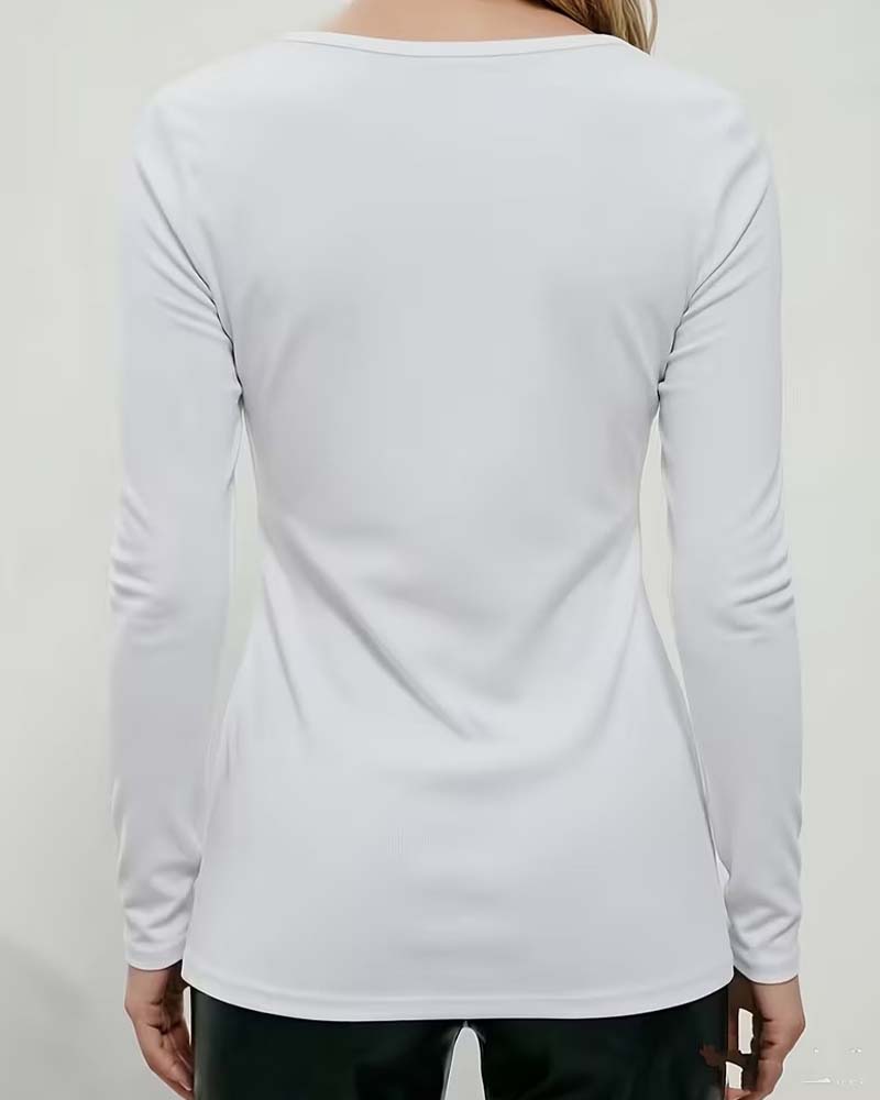 Square Neck Metal Buckle Waist-Cinched Top