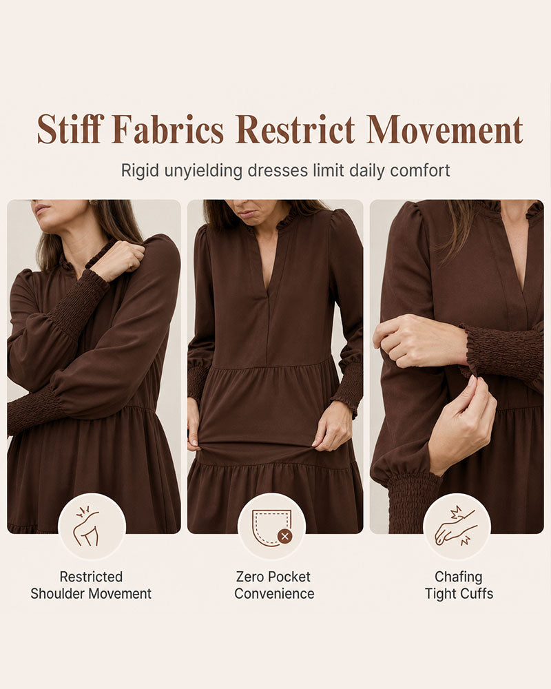 V-Neck Puff Sleeve Tiered Dress