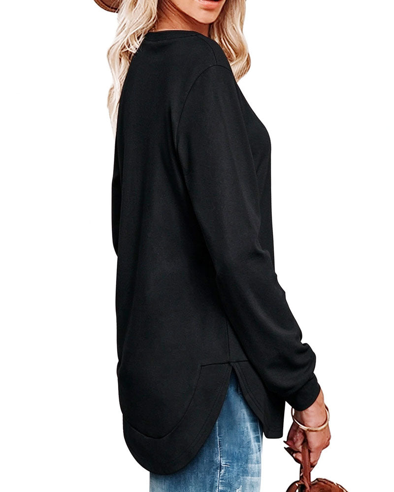 Round Neck Curved Hem Solid Sweatshirt