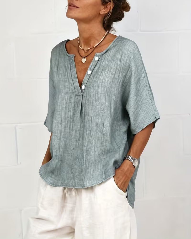 Loose-Fitting Solid Color Short-Sleeved Top