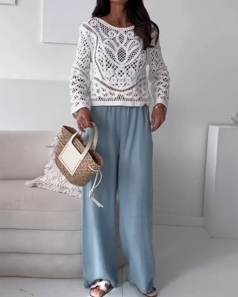 Washed Denim Wide-Leg Pants