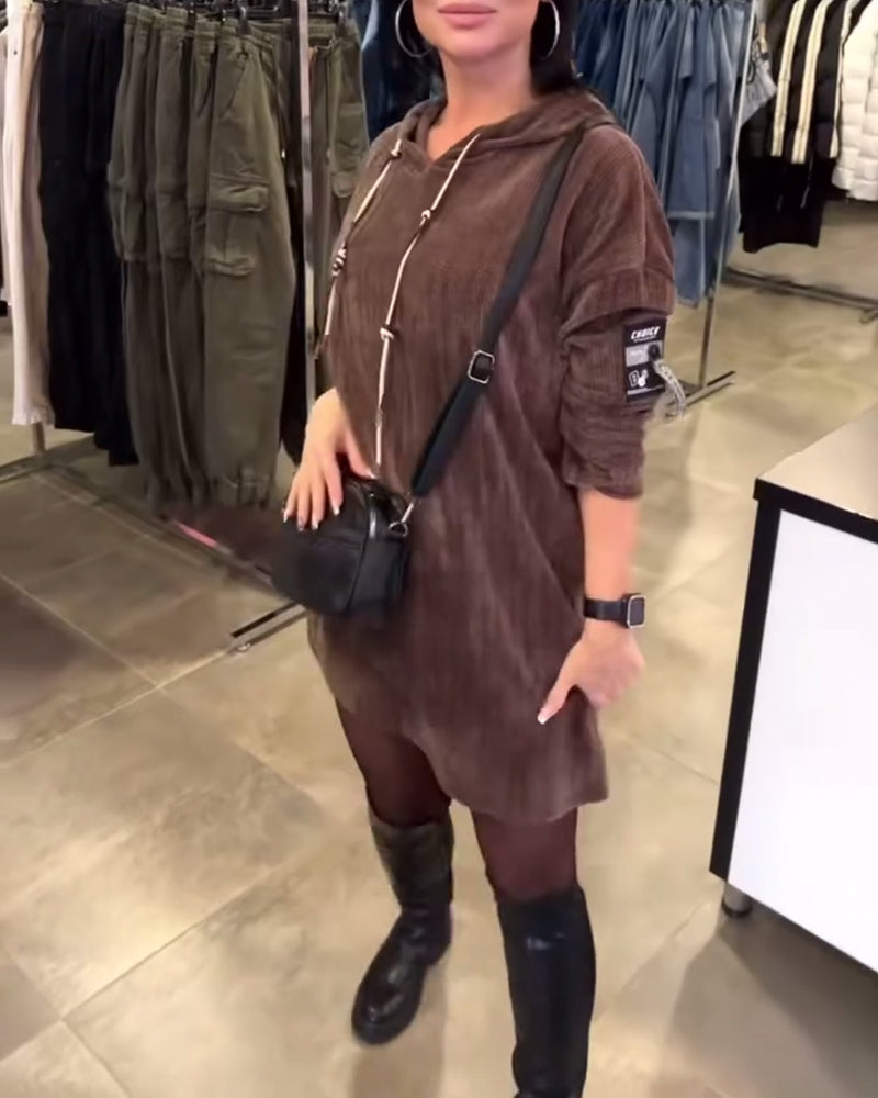 Solid Color Long-Sleeved Hooded Dress