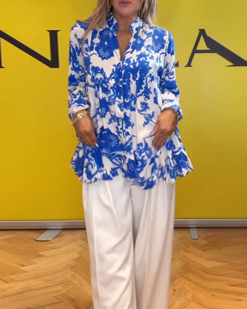 Long sleeve fresh printed blouse