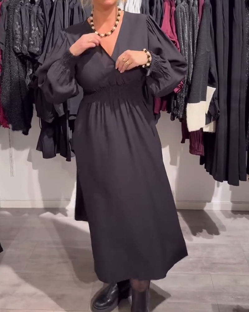 Puff Sleeve Waist-Cinching Dress