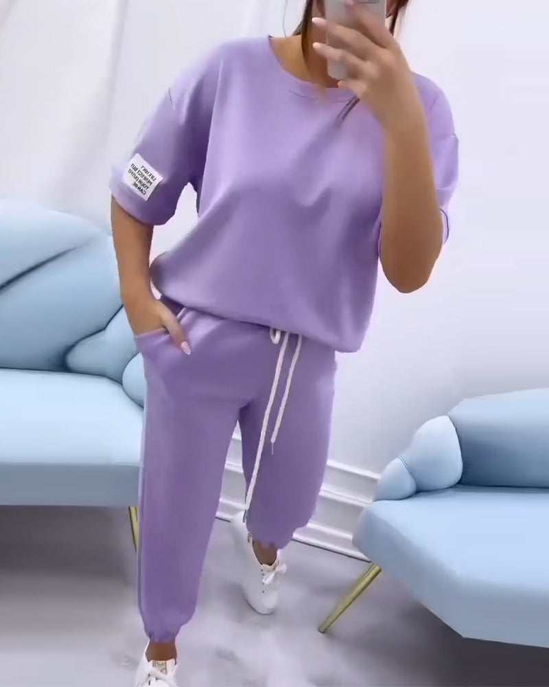 Crew Neck Half Sleeve Sweatshirt Set