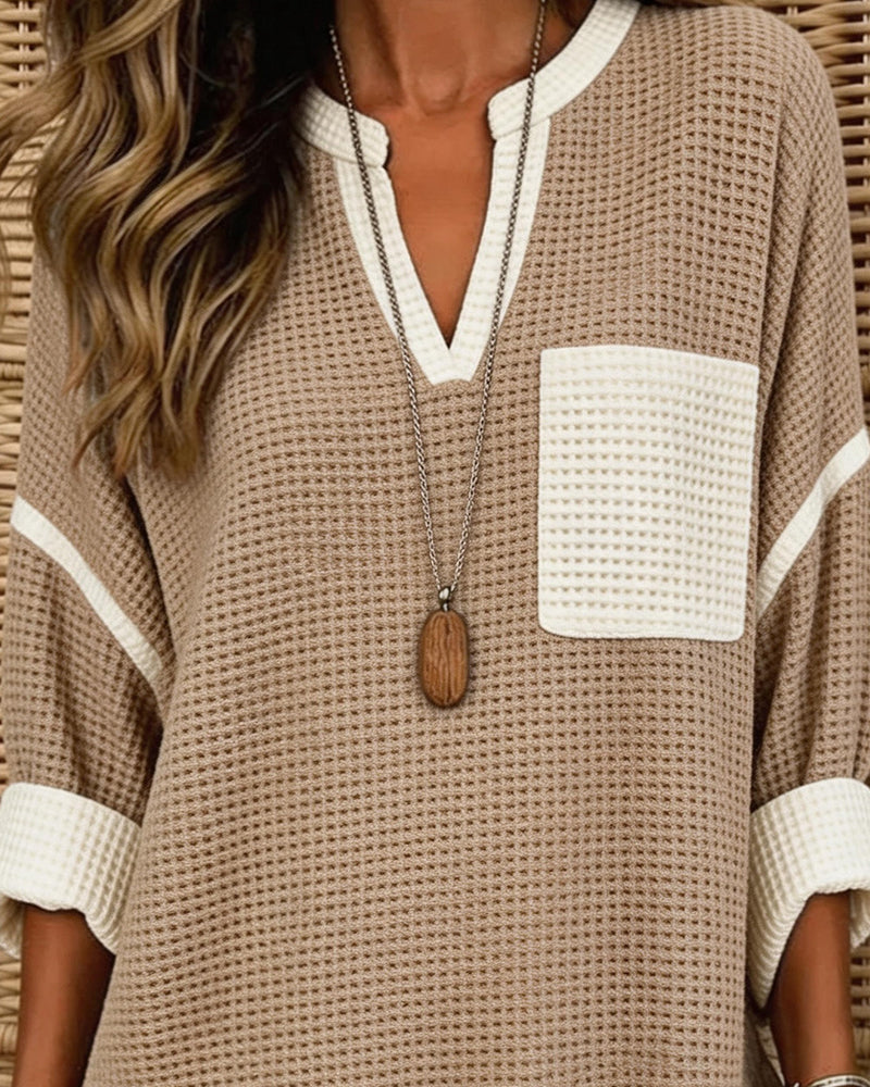 V-Neck Colorblock Loose Top