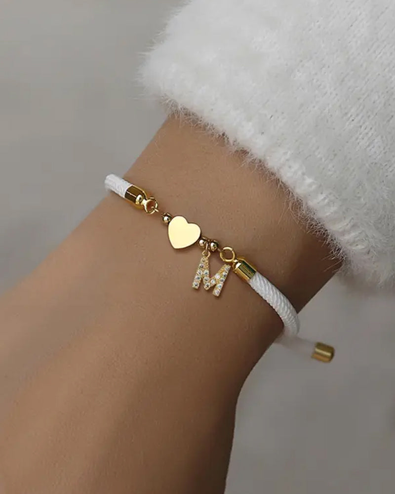 Initial Heart Charm Link Fashionable Bracelet