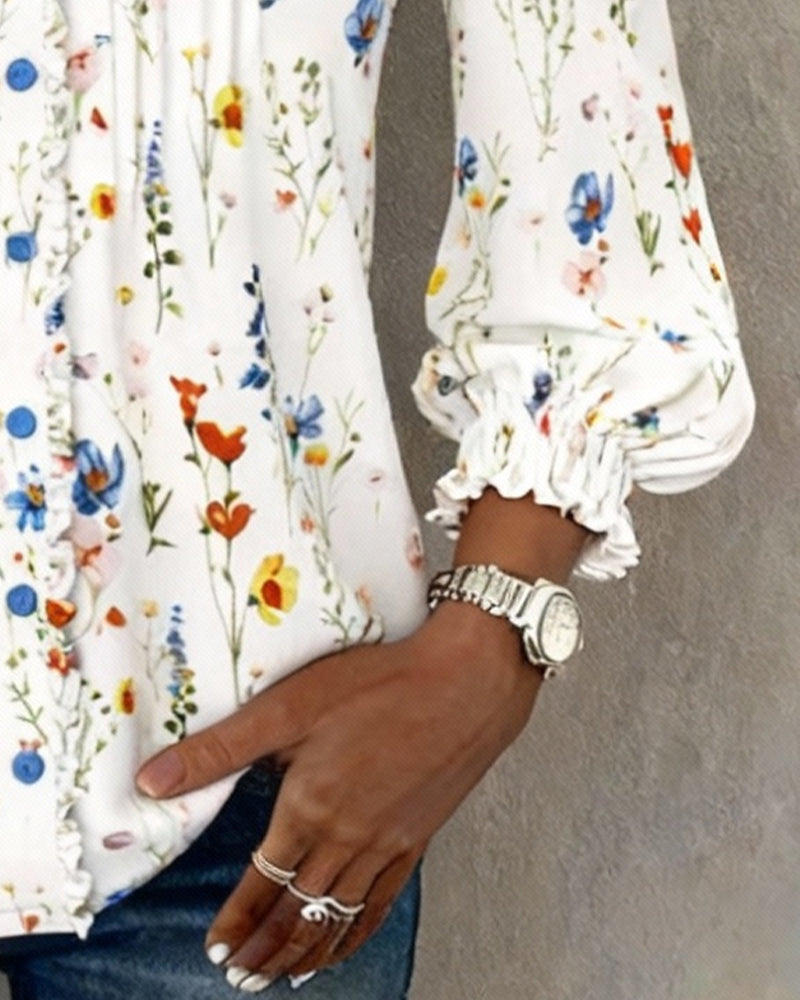 V-Neck Floral Print Stylish Shirt