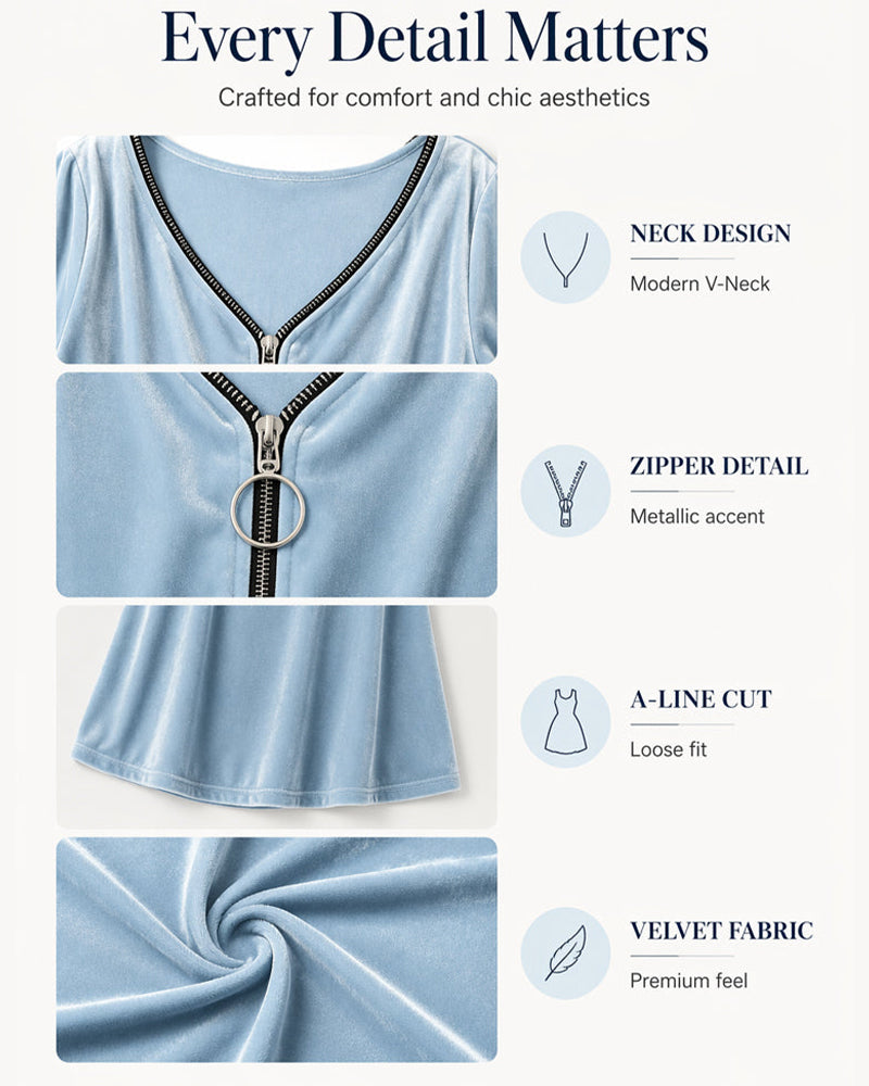 Solid Zip Casual Dress