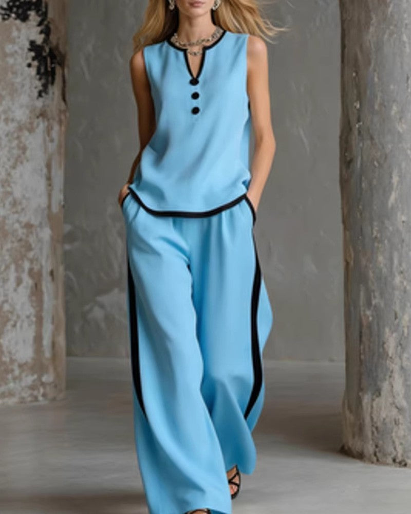 Sleeveless Black Trim Color Block Set