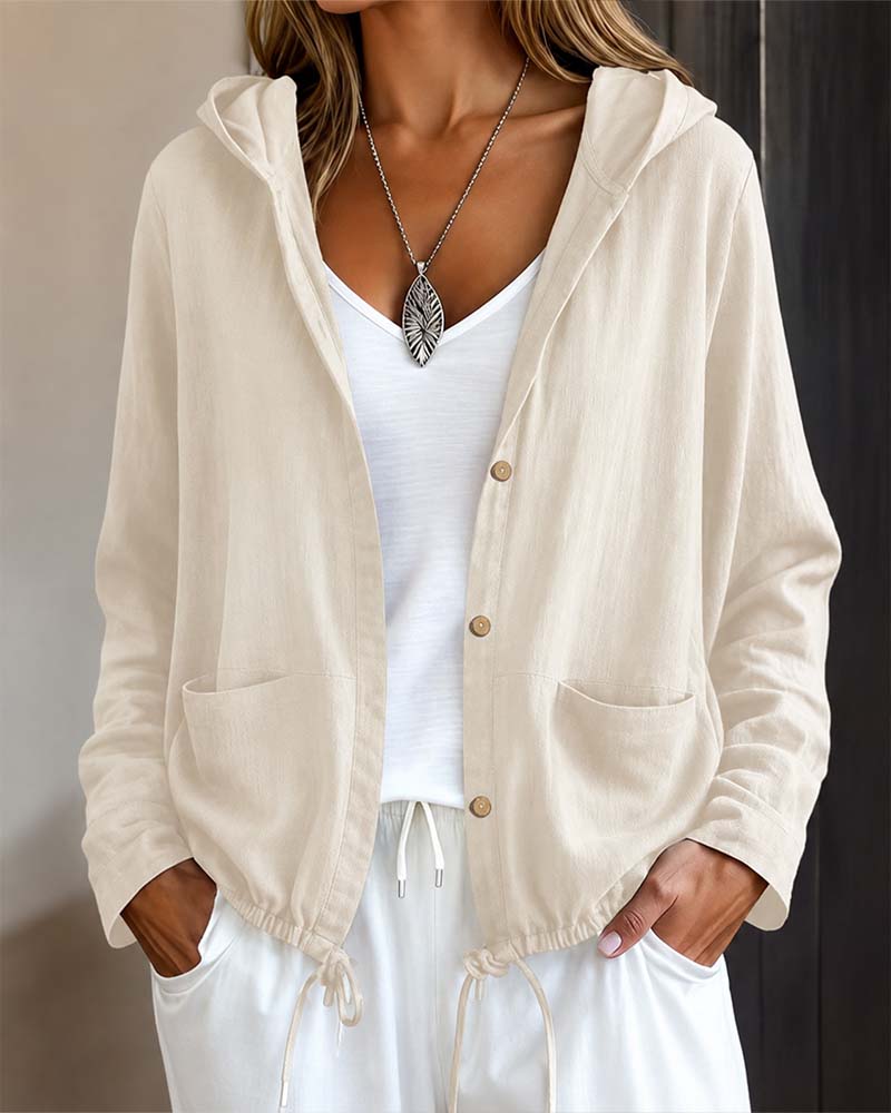Hooded Solid Color Pocket Coat