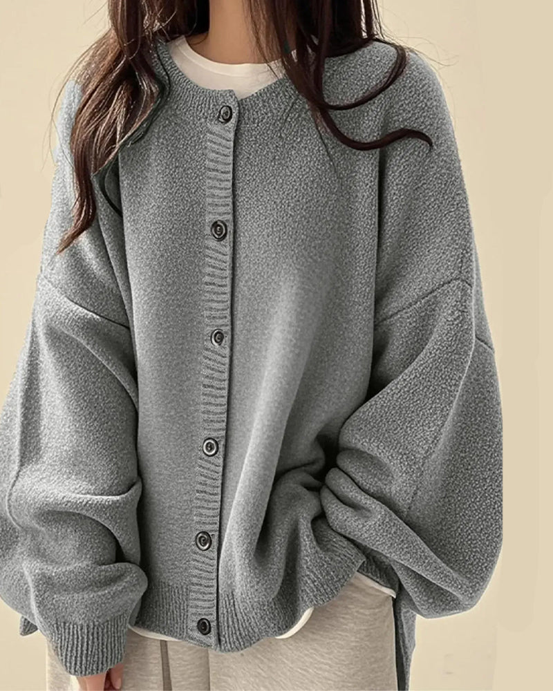 Crew Neck Buttoned Sweater Cardigan