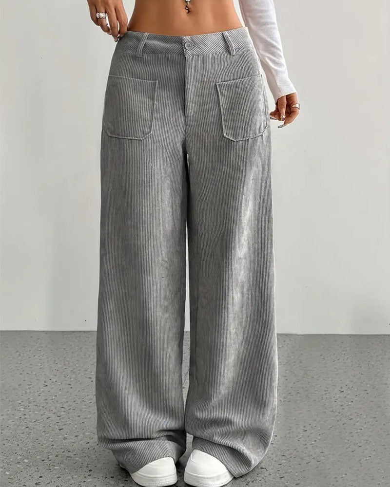 Front Back Pocket Solid Straight Leg Long Pant