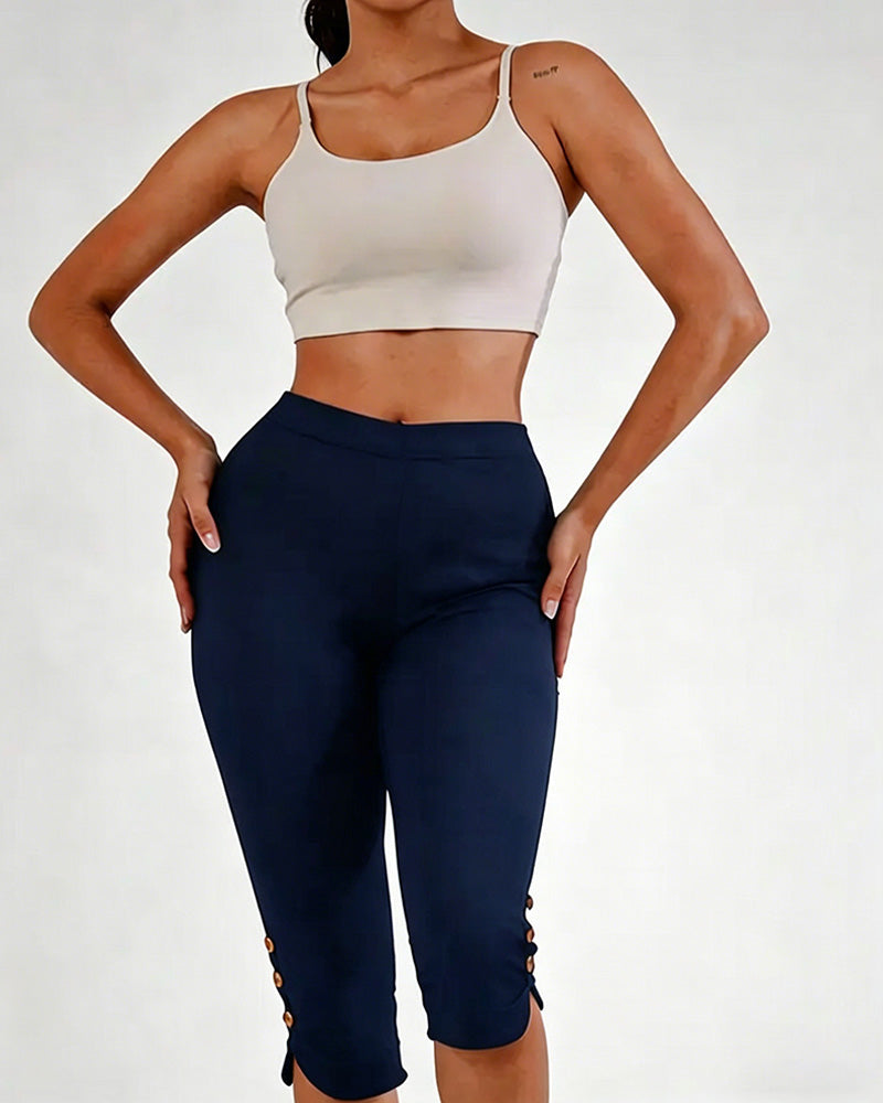 Solid Color Slim-Fit Cropped Leggings