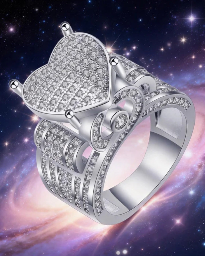 Pave Heart Shaped Ring Set for Women