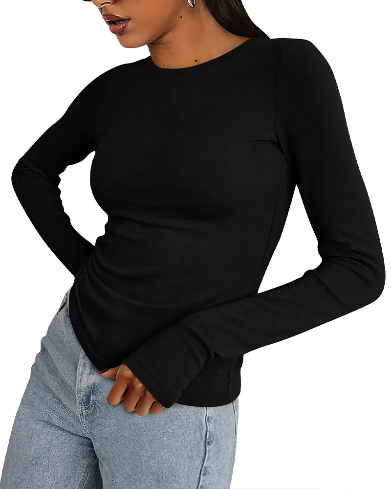 Crew Neck Slim Fit Long Sleeve Solid T-Shirt