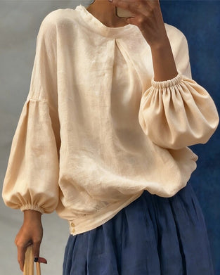 Puff Sleeve Cotton Linen Blouse