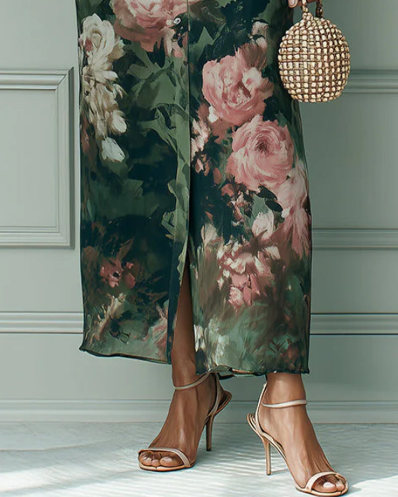 Sleeveless Floral Stand Collar Shirt Dress