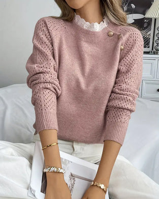 Elegant Ruffle Hollow Trim Sweater