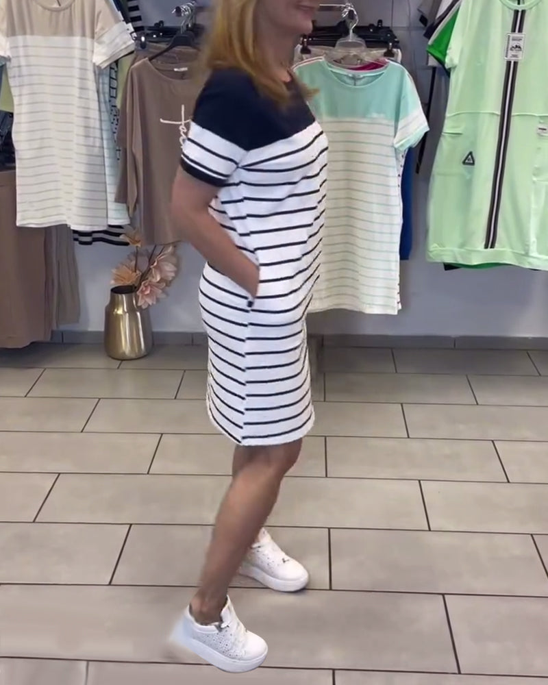 Crew Neck Casual Striped Dress