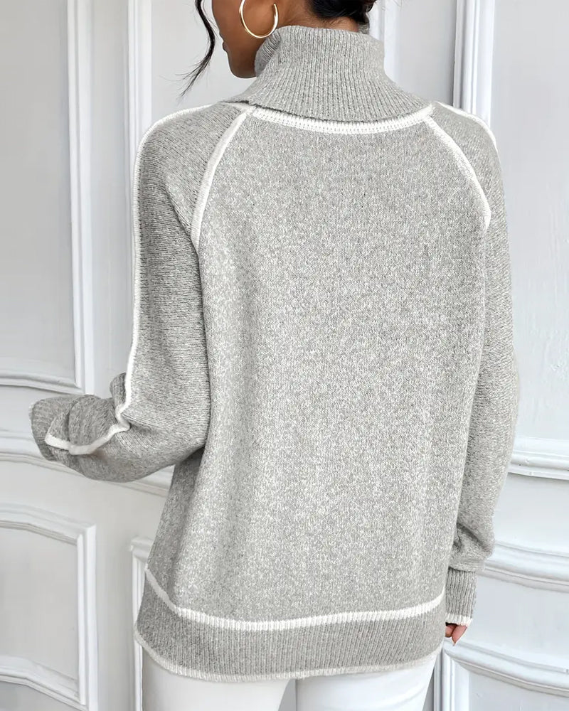 Turtleneck Fashionable Contrast Color Sweater