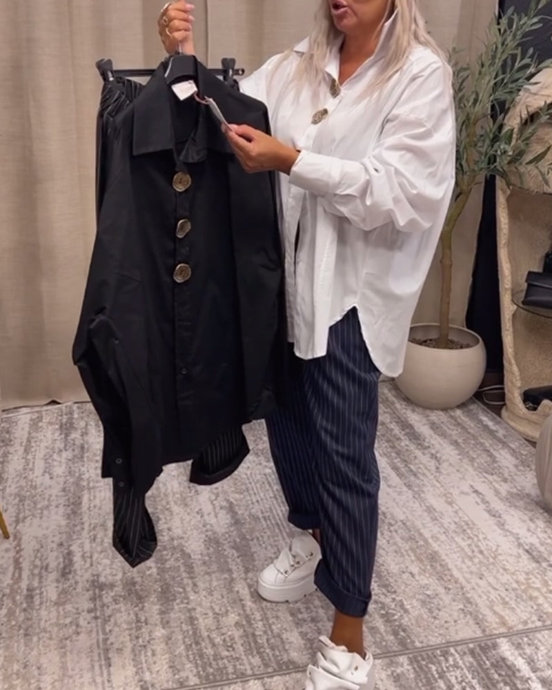 Stylish solid color lapel button shirt