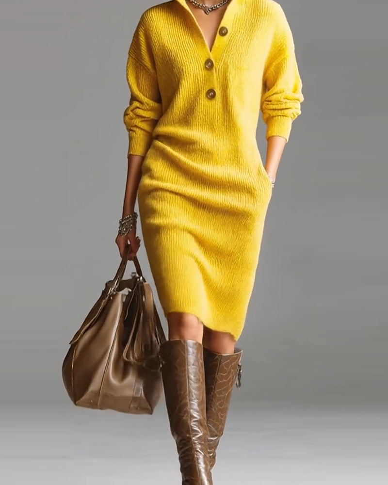 Casual Solid Color Autumn And Winter Sweater Dress