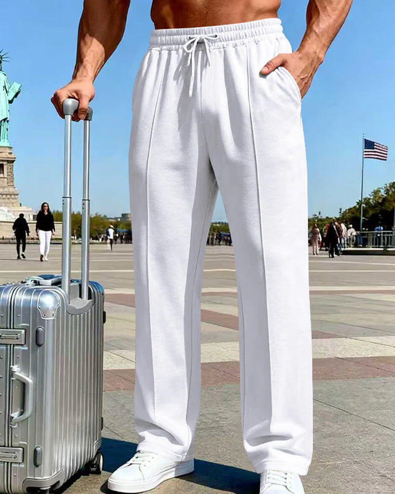 Men's Elastic Waist Drawstring Straight Leg Pants