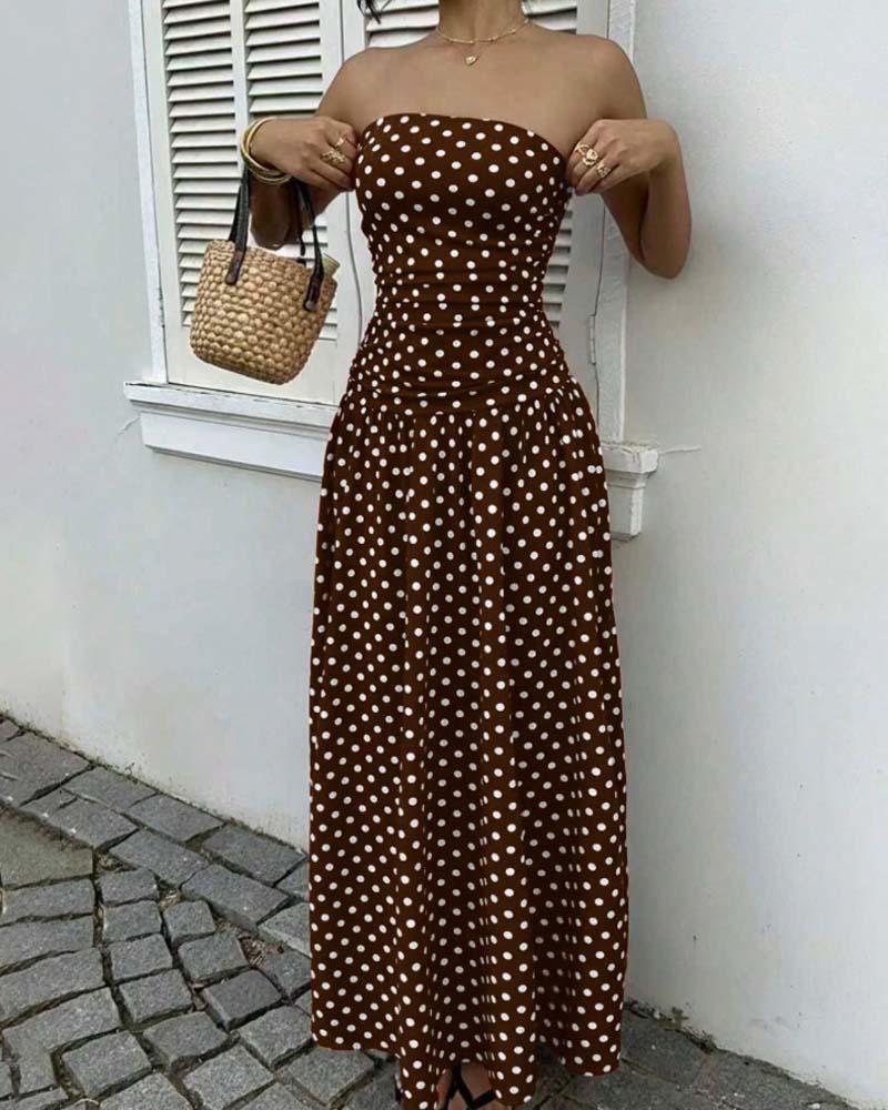 Polka Dot Bandeau A Line Long Dress