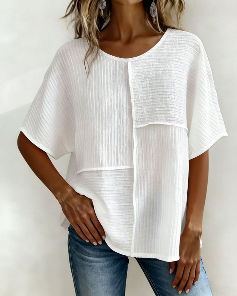 Vertical Textured Patchwork Loose Top