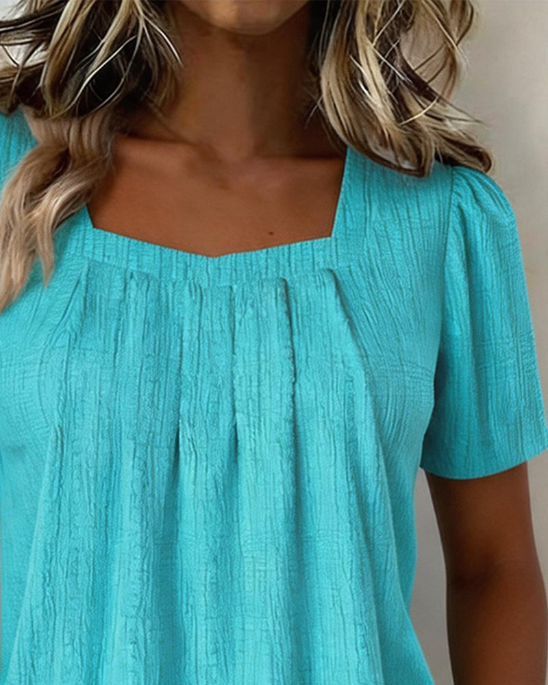 Casual Square Neck Solid Color Blouse