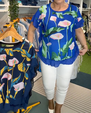 Batwing-Sleeve Printed Blouse