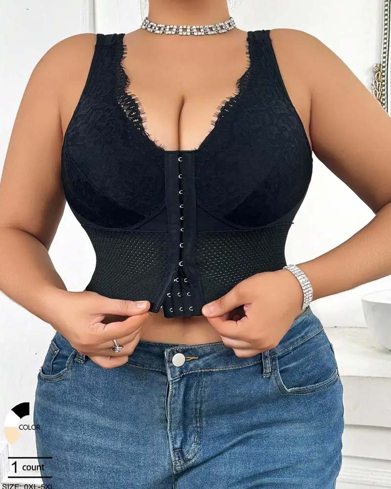 Women Front-Closure Buckle Push-Up Wire-Free Posture-Correcting Supportive Bra