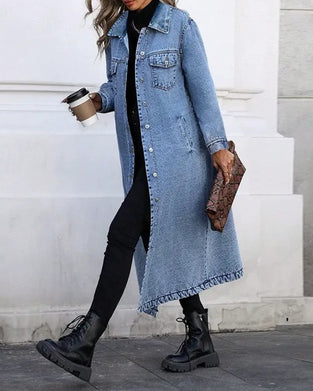 Lapel Pocket Button Denim Coat